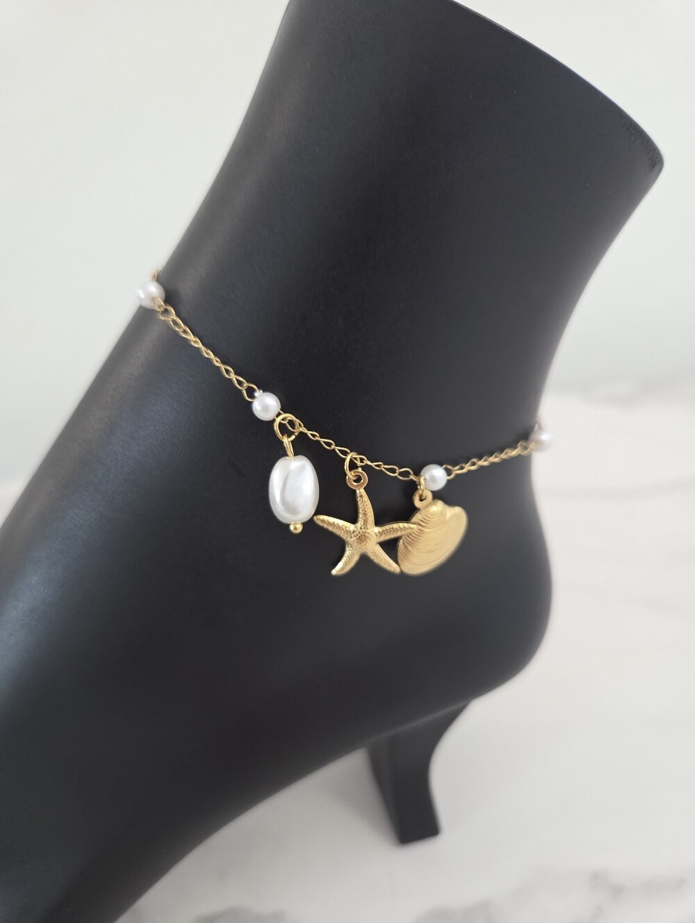 ​Gold Shell Starfish Pearl Anklet Nautical Charm Bracelet Boho Summer Jewelry - Picture 4 of 12